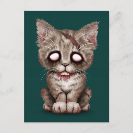 Cute Zombie Kitten Cat op Blauwgroen blauw Briefkaart (Voorkant)
