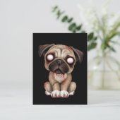 Cute Zombie Pug Puppy Dog op Black Briefkaart (Staand voorkant)