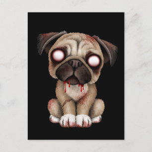 Cute Zombie Pug Puppy Dog op Black Briefkaart