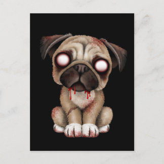 Cute Zombie Pug Puppy Dog op Black Briefkaart