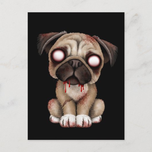 Cute Zombie Pug Puppy Dog op Black Briefkaart (Voorkant)