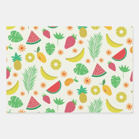 Cute zomervruchten en tropische bladeren inpakpapier vel (Voorkant 2)