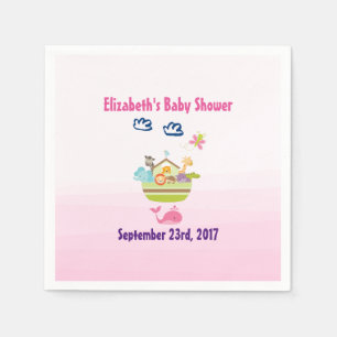 Cute Zoo Animal Ark Pink Baby shower Servetten