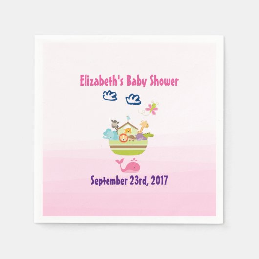 Cute Zoo Animal Ark Pink Baby shower Servetten (Voorkant)