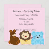Cute Zoo Animal Birthday Invitation Kaart (Voorkant / Achterkant)