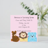 Cute Zoo Animal Birthday Invitation Kaart (Staand voorkant)