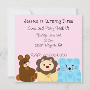 Cute Zoo Animal Birthday Invitation Kaart