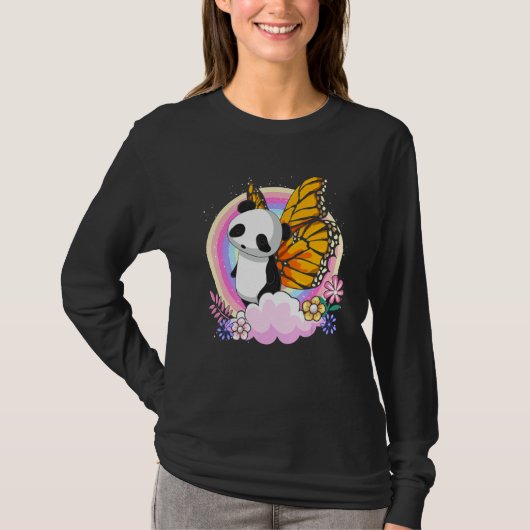 Cute Zoo Animal Fantasy Rainbow Butterfly Panda T-shirt (Voorkant)