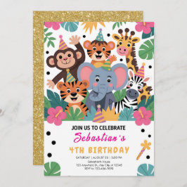 Cute Zoo Animal Kids Party Kaart