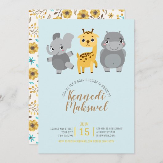 Cute Zoo Animals Baby shower Kaart (Voorkant / Achterkant)