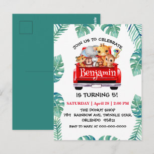 Cute Zoo jungle boerderij vrachtwagen tractor jong Briefkaart