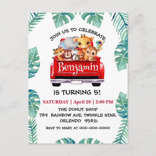 Cute Zoo jungle boerderij vrachtwagen tractor jong Briefkaart (Voorkant)