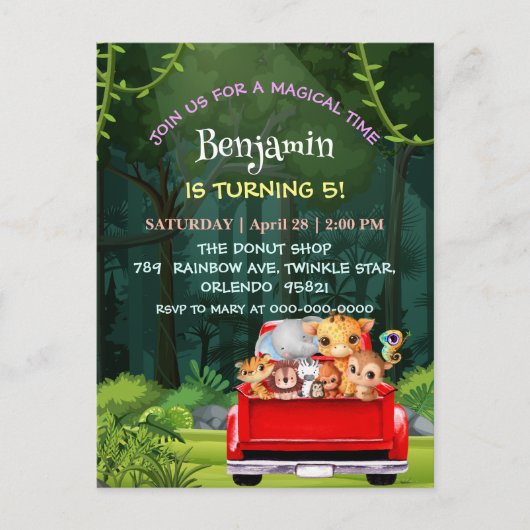 Cute Zoo jungle boerderij vrachtwagen tractor jong Briefkaart (Voorkant)