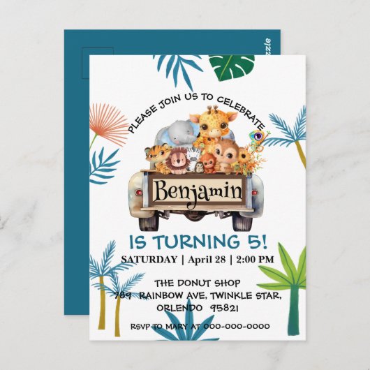 Cute Zoo jungle boerderij vrachtwagen tractor jong Briefkaart (Voorkant / Achterkant)