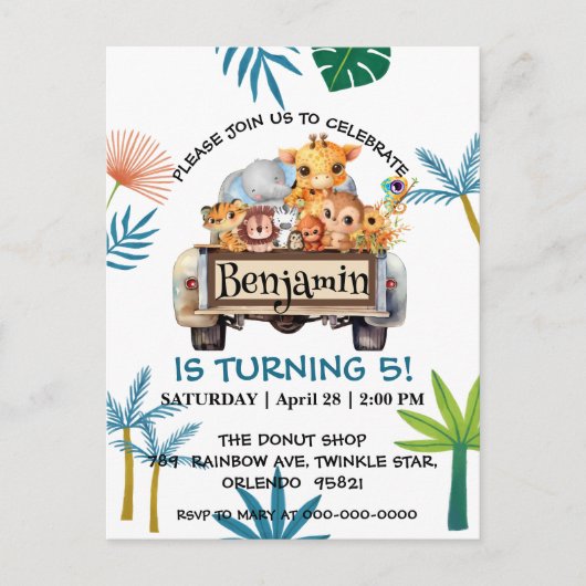 Cute Zoo jungle boerderij vrachtwagen tractor jong Briefkaart (Voorkant)