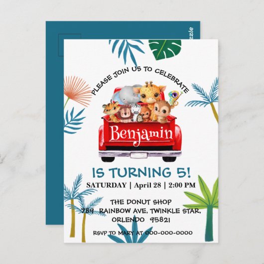 Cute Zoo jungle boerderij vrachtwagen tractor jong Briefkaart (Voorkant / Achterkant)