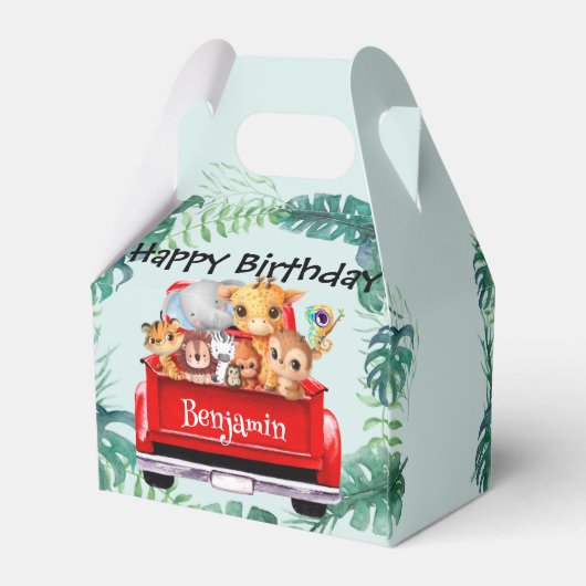 Cute Zoo jungle farm truck boy Birthday party Bedankdoosjes (Achterkant)