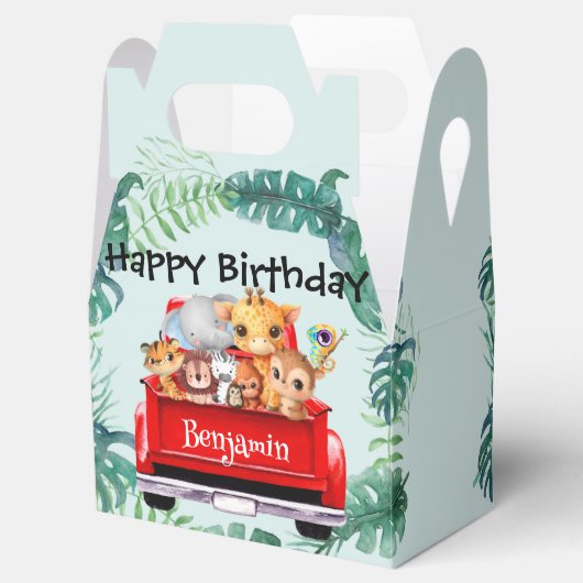 Cute Zoo jungle farm truck boy Birthday party Bedankdoosjes (Geopend)