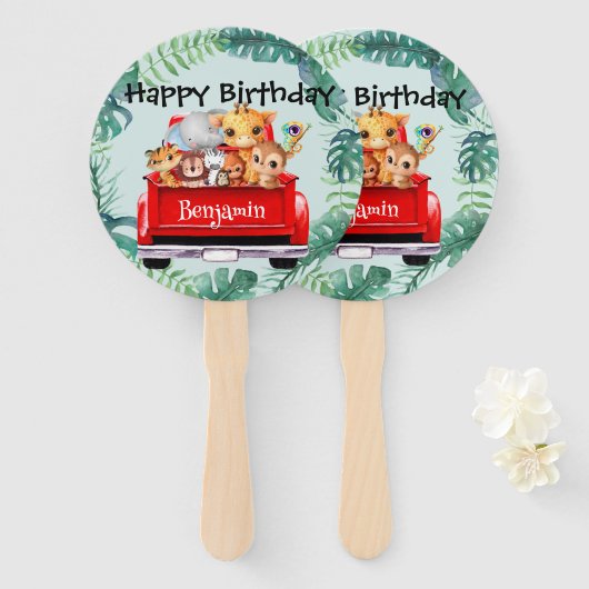 Cute Zoo jungle farm truck boy Birthday party Handwaaier (Voorkant en achterkant)