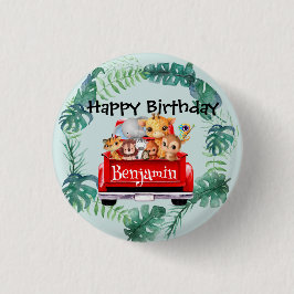 Cute Zoo jungle farm truck boy Birthday party Ronde Button 3,2 Cm