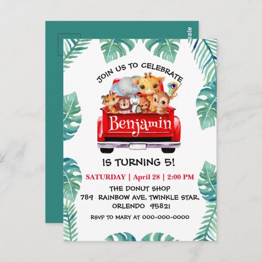 Cute Zoo oerwoud boerderij vrachtwagen tractor jon Briefkaart (Voorkant / Achterkant)