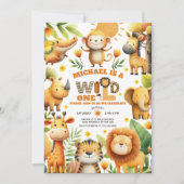 Cute ZOO Safari Animals WILD ONE 1st Birthday  Kaart (Voorkant)