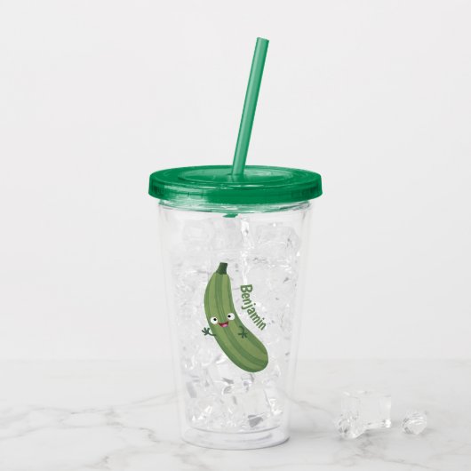 Cute zucchini happy cartoon illustratie acryl drinkbeker (Achterkant ijs)
