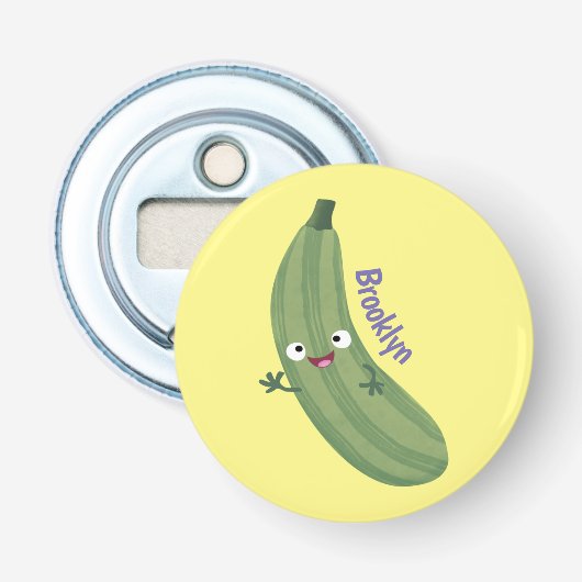 Cute zucchini happy cartoon illustratie button flesopener (Voorkant)