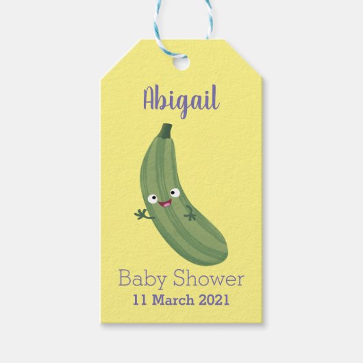Cute zucchini happy cartoon illustratie cadeaulabel (Voorkant)