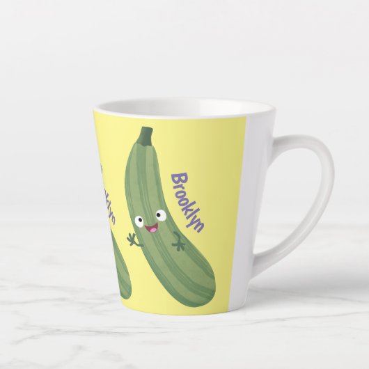 Cute zucchini happy cartoon illustratie latte mok (Rechts)