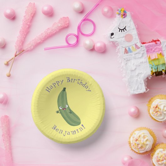 Cute zucchini happy cartoon illustratie papieren kommen (Feest)