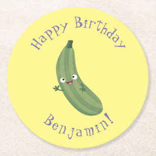 Cute zucchini happy cartoon illustratie ronde kartonnen onderzetter