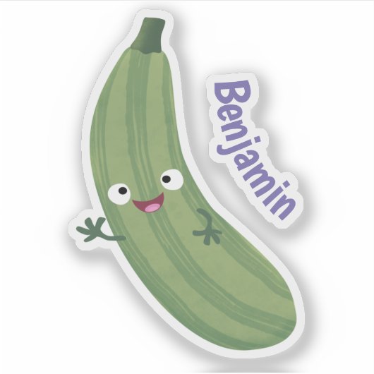 Cute zucchini happy cartoon illustratie sticker (Voorkant)