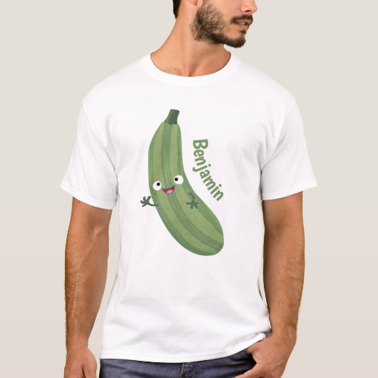 Cute zucchini happy cartoon illustratie t-shirt (Voorkant)