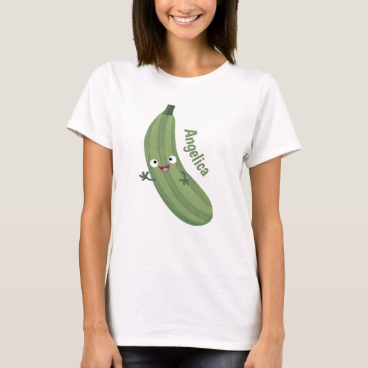 Cute zucchini happy cartoon illustratie t-shirt (Voorkant)