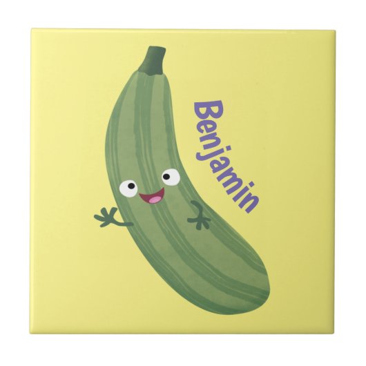 Cute zucchini happy cartoon illustratie tegeltje (Voorkant)