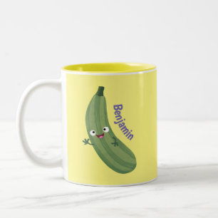 Cute zucchini happy cartoon illustratie tweekleurige koffiemok