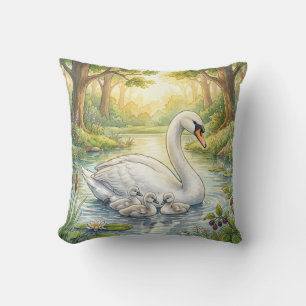 Cute Zwaan en Baby's Rivier- en Meer Dieren Kussen