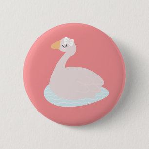 Cute Zwaan Roze Strik Confetti Meisjes Verjaardags Ronde Button 5,7 Cm