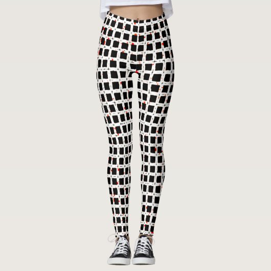 CUTE Zwart Wit Rood Patroon Chic Leggings (Voorkant)