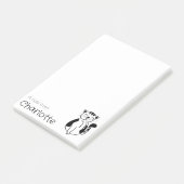 Cute zwart witte cartoon kat naam post-it® notes (Schuin)