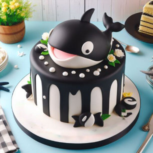 Cute Zwart & Witte Orka Walvis Verjaardagstaart Kaart