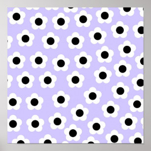 Cute Zwarte en Witte Bloem Met Blauwe Achtergrond Poster