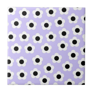 Cute Zwarte en Witte Bloem Met Blauwe Achtergrond Tegeltje