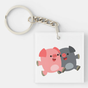 Cute Zwarte en Witte Cartoon Varkens Acrylsleutelh Sleutelhanger