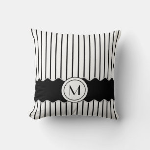 Cute Zwarte en Witte Strepen Monogram Kussen