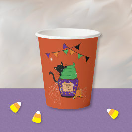 Cute Zwarte Kat Halloween Oranje Papieren Beker