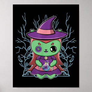 Cute Zwarte Kat Heksenhoed En Magische Drank Voor Poster