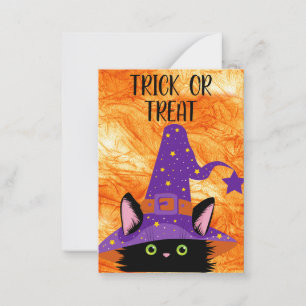 Cute Zwarte Kat Heksenhoed Halloween Klaslokaal Notitiekaartje