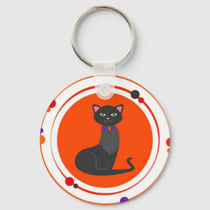 Cute Zwarte Kat Illustratie met Levendige Kleuren Sleutelhanger